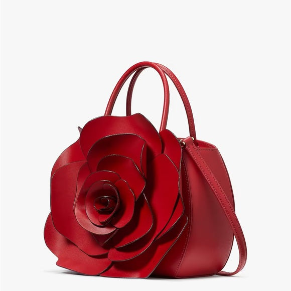 ♠️kate spade 3D Rose Flora Floral Leather Tote Crossbody Bag, Candied Cherry Red NWT